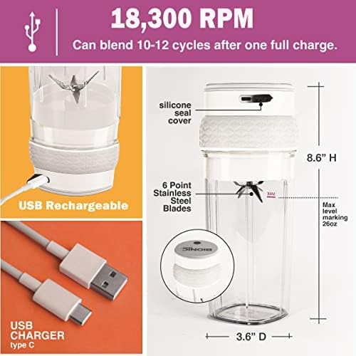 Miniatura 6 de Bionic Blade - Mini licuadora portátil de 26.5 onzas, sin BPA, inalámbrica y recargable, tamaño personal para viajes, para batidos, jugos, artículos