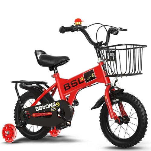 【Banefu】子供用自転車、12、14、16、18、20インチ、ベビーカー、高さ調整可能 補助輪付き カゴ付き 組立簡単転倒防止 バランス感覚、男の子用・女の子用自転車、ギフトカー (12インチ(2〜5歳),赤い背もたれの座席)