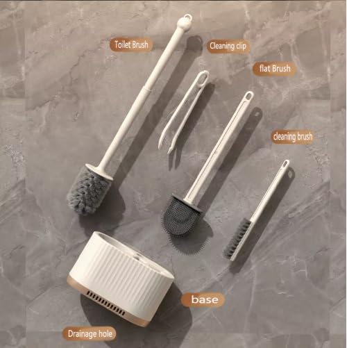 Image of HomeCloud Wall Mounted Silicone Toilet Brush | Soft Bristle Bathroom Cleaning Brush with Holder | Modern Japanese Design | Quick-Drying & Hygienic (Cream)
