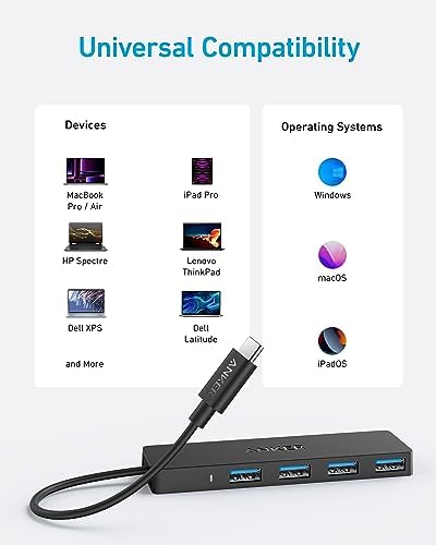Anker USB C Hub, 4-in-1 USB Splitter, USB Extender, Computer Accessories | Multiport adapter with 5Gbps Data Transfer for USB-C Port Laptop, PC, Desktop and More (Charging Not Supported)(USB-C, 0.7ft)