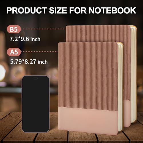 Image of Lined Journal Notebook for Work College Ruled Note Book 5.79 inchx8.27 inch A5 PU Leather Daily Journaling 216 Pages for Women Men Writing Home School Supplies Business (Khaki /Darkpink)