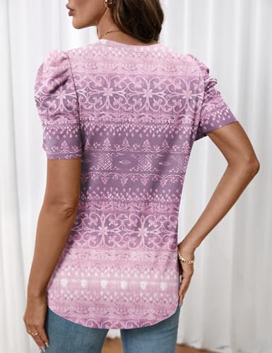 Image of LOMON Spring Summer Tops for Women 2026 V Neck Puff Short Sleeve Tops Fashion Trendy Work Blouses Dressy Casual S-XXL