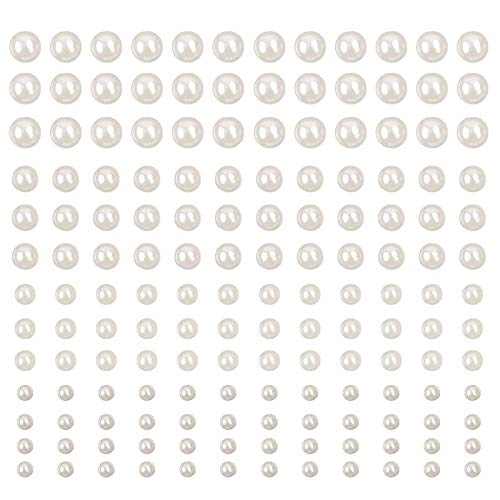 Perle Autocollante 990Pcs Perle Blanche Perles Rondes perles pour bijoux pour téléphone portable,maquillage,bracelet,loisirs créatifs, scrapbooking,décoration d'intérieur,tailles assorties blanc