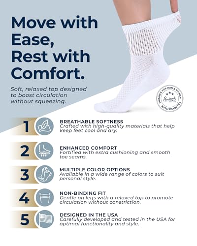 Image of Pembrook Knit Diabetic Socks for Men & Women - 6 Pairs, Wide Non Binding Neuropathy Socks for Women, Smooth Toe Seams