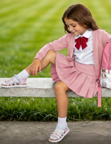 Image of QIY Toddler Girl Sandals Little Kids Summer Dress Shoes Open Toe Flats Princess Sandals for School Beach Party