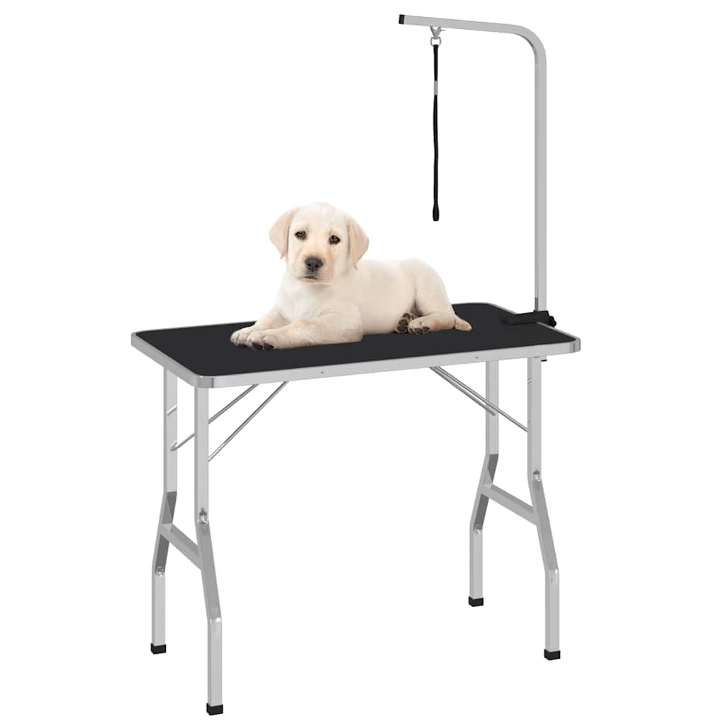 Mesa de corte ajustable para perros y gatos con 1 lazo, plegable, acero inoxidable y acero, 110 x 60 x 76 cm, ideal para el cuidado del pelo, el cuidado de las garras y la higiene en casa