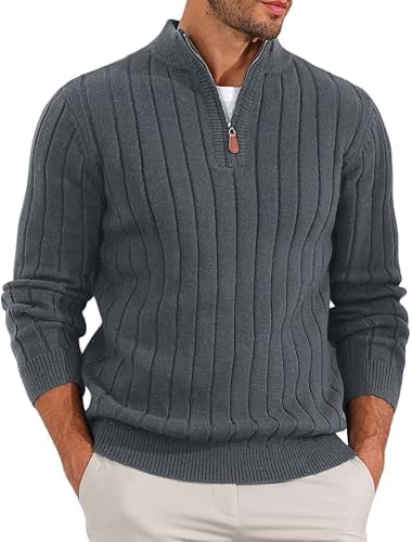 ZAFUL Mens Quarter Zip Sweater Mock Neck Casual Fall Winter Warm Ribbed Knit Pullover Sweater