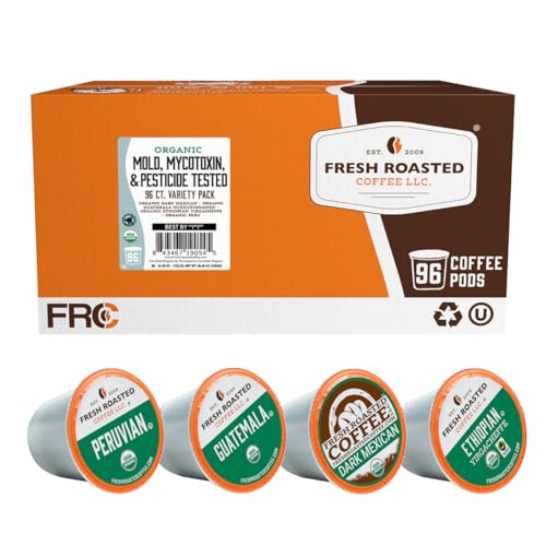 Fresh Roasted Coffee, Organic Mold & Mycotoxin 3rd Party Tested Variety Pack | USDA Organic, Kosher | K-Cup Compatible, 96 Pods