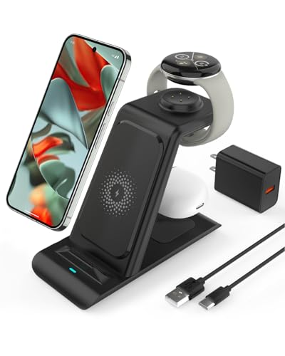 Upgraded 3 in 1 Wireless Charger Compatible with Google Pixel Watch 3/2, for Pixel 9 Pro XL/9/Fold/8/7/7A/6 Pro,Pixel Buds Pro/2,Wireless Charging Station for Multiple Devices (Not for Pixel Watch 1)