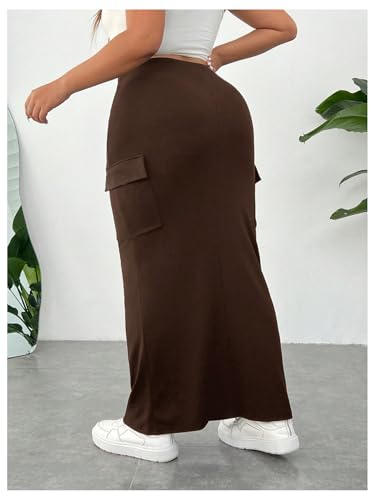 SOLY HUX Women's Plus Size Cargo Skirts Y2k Vintage Long Maxi Skirts with Pockets Streetwear3
