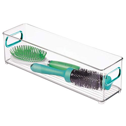 mDesign boite de rangement avec poignées intégrées u0096 étroite caisse de rangement transparente au design élégant u0096 boite de rangement salle de bain idéale pour les cosmétiques u0096 transparent/bleu