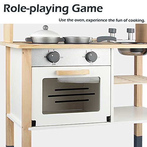 Toddlers Wooden Pretend Play Kitchen Set for Kids , Best Toys Gifts for Boys and Girls - with Cookware Accessories - Thumbnail 2