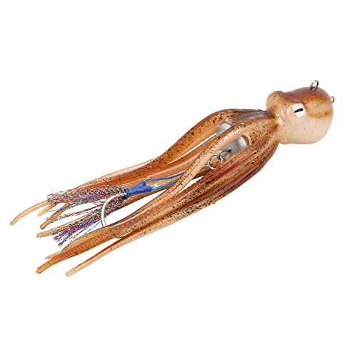 POENVFPO Señuelos de Pesca de Pulpo, Cebo de Calamar TPE Realista con Ganchos de Acero Inoxidable y Expulsión de Tinta para Lingcod Pargo Mero Halibut de Roca, 300 G