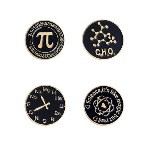 4PCs Cute Math Chemical Science Brooches Pin Sign Lab Pin Kawaii Chemistry Science It Like Magic But Real Brooch Round Clock Brooch Badge Jewelry Cartoon Back to School Gift Lapel Badges for Girls