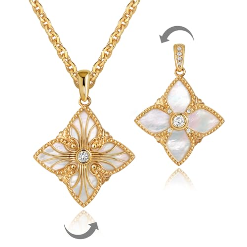 VACRONA Gold Necklaces for Women - 2 Side Clover Pendant 14K Gold Plated Charm Necklace Lucky Four Leaf Dainty Jewelry for Women Trendy