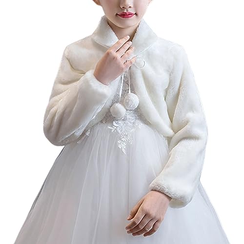 Libaobaoyo Girls Faux Fur Winter Warm Shrug Jacket Bolero Princess Party Wedding Dress Wrap Cape Coat White