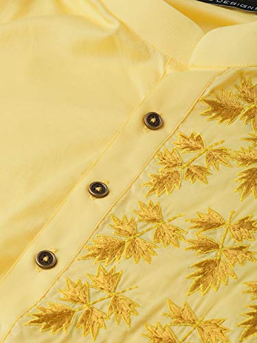 Image of See Designs Yellow Cotton Regular Fit Embroidered Kurta