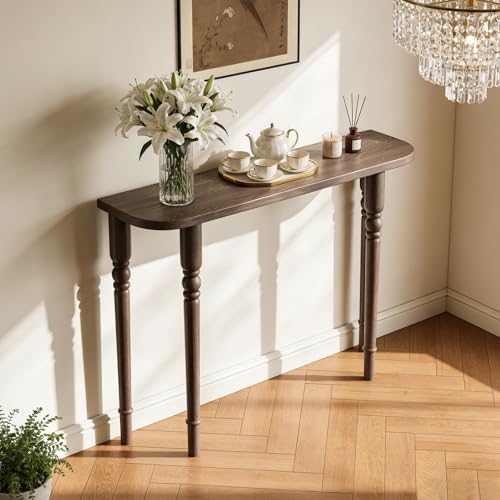 Mesa consola de madera maciza rectangular detrás del sofa y mueble de pasillo estrecho 2