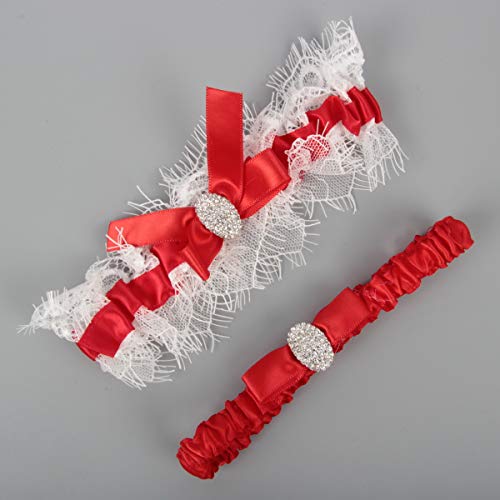 Image of White Lace Wedding Garters Bridal Garter Set for Women Bride Garters With something Blue