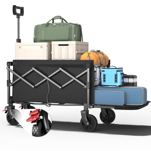 Moothing Collapsible Wagon, Foldable Wagons with Extended 40" L, Folding Wagon with Tailgate, Portable Lightweight Utility Wagons for Grocery, Shopping, Camping, Garden, Sports, Black D