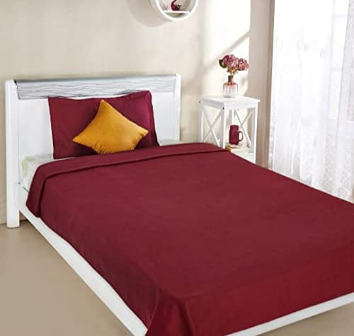 PRISCILLA Soft Solid/Plain Warm Throw Polar Fleece Blanket Cum Bedsheet for Homes/Hotels/PGs/Hostels. (Maroon, Single Bed)