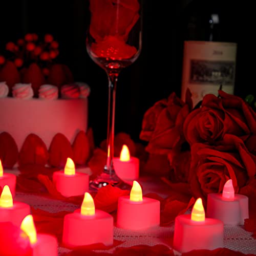 1200 Pieces Artificial Rose Petals With 36 Pieces Romantic Heart Shape Led Tealight Candle Flameless Love Candle For Candlelight Dinner Wedding Night Party Wedding Anniversaries Table Decor (Red) #TOP5