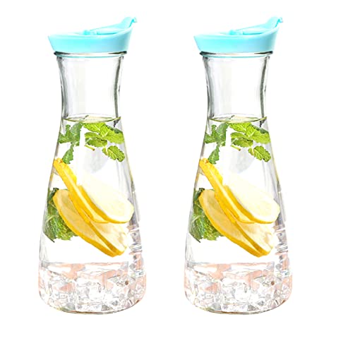 Panonw 2 Stück Saftflasche Wasserkrug, Glas Getränk Wasser Krug Eiskalt Tee Krug mit Deckel Wasserkaraffe Getränkeflaschen für heißes kaltes Wasser (850 ml) Cover