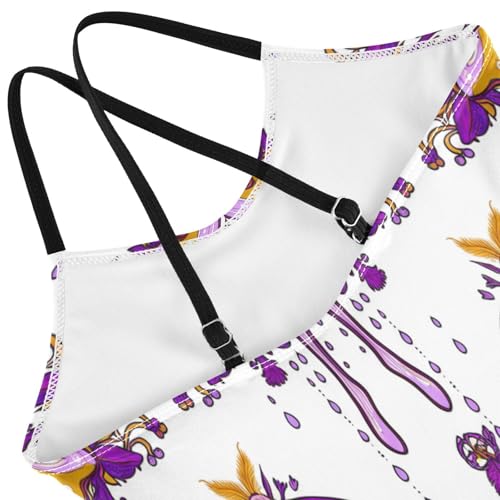 Purple Moth White Kids Swim Suit with Adjustable Shoulder Strap, Beach Swimsuit Girls, 3-104