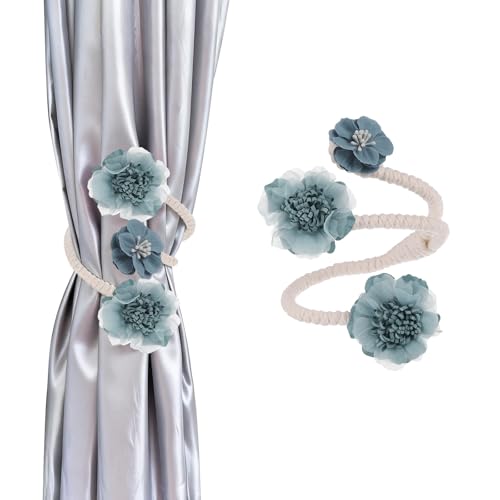 Sujetadores de cortinas bohemios PATIKIL flores artificiales azul cordones decorativos de ventanas 2