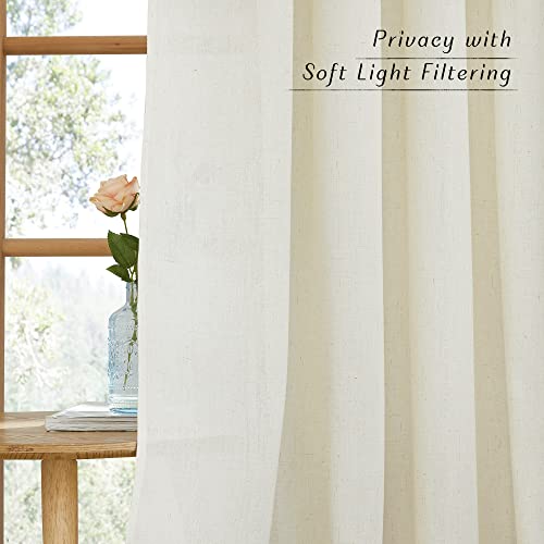 Nicetown Linen Curtains For Bedroom Off White, Retro Rod Pocket & Back Tab Thick Flax Semi Sheer Privacy Added Boho Window Treatment Light Filtering For Flat/Apartment, 55" W X 72" L, 2 Panels #TOP2
