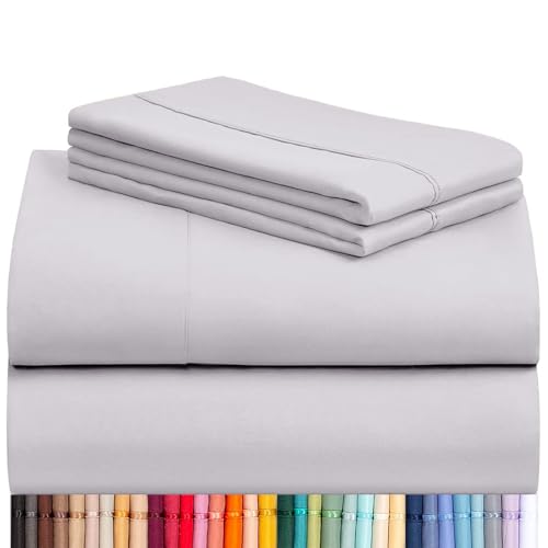 Image of LuxClub 4 PC Sheet Set Bed Sheets Deep Pockets 18 inch Eco Friendly Wrinkle Free Cooling Machine Washable Hotel Bedding Silky Soft - Dove Gray Queen