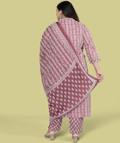 Image of MIRCHI FASHION Plus Size Pure Cotton Kurta Set for Women | 3 Piece Printed Straight Fit 4XL 5XL Kurta Pant Set with Dupatta | Ethnic Work Wear Set | 3XL 4XL 5XL Salwar Suit
