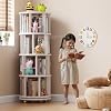 Muwuele Solid Wood Rotating Bookshelf on Wheels, 4 Tier, Round Revolving Bookcase, 360 Spinning Book Shelf Tower for Kids, Narrow Rolling Bookshelves for Small Space, Corner, Bedroom, Office, White