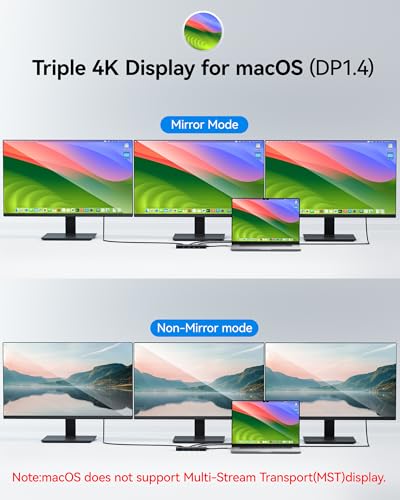 Image of USB C Docking Station Dual Monitor, Selore Docking Station 3 Monitors Triple 4K Display with 2 HDMI, DisplayPort, 1 Gbps Ethernet, 100W PD Charging, USB 3.0 Ports Adapter for Dell, HP, etc(Black)