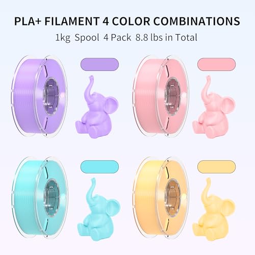 Image of RAMBERY PLA+ 3D Printer Filament Bundle 4KG, Toughness Upgraded 1.75MM 3D Printing Filament Fit Most FDM Printers，Taro Purple /Cherry Pink /Sky Blue /Creamy Yellow, 1KG X 4 Spools