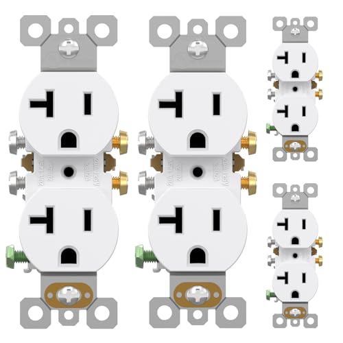 AIDA 20A Duplex Outlet Receptacle, NEMA 5-20R Commercial Grade Electrical Wall Outlet, Self-Grounding, 2 Pole 3 Wire, UL Listed, White, 4 Pack