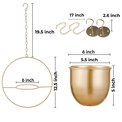 Shineloha 2er Set Blumenampel Hängend Innen, Metall Blumenampel Gold – Ansicht 3