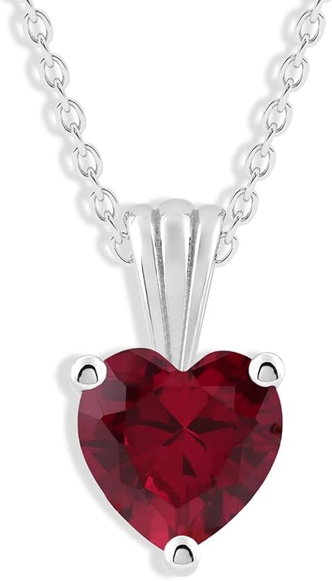 Belacqua Sterling Silver Heart Birthstone Gemstone Necklace for Women – 7x7mm Pendant with 15" Cable Chain + 2" Extender - Image 3