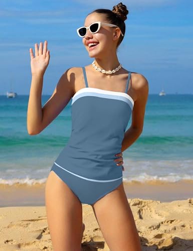 Image of NAPU Girls Swimsuit Color Block Tankini Swimsuit Quick Dry 2 Piece Bathing Suit for Girls 9-16 Years Teens Swimwear Summer