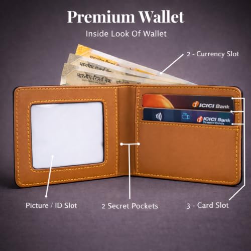 Image of Personalized Name Wallet, Pen & Keychain Combo for Men (TAN) | Customised Mens Wallet Name Engraved with Charm | Customized Corporate Gift Set for Office | Personalised for Husband, Boys