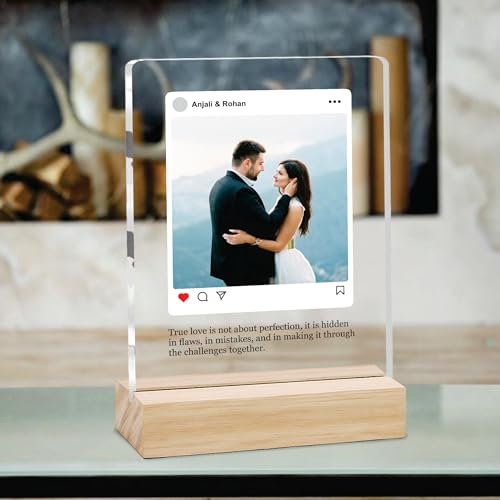 Image of Giftplease Customized Photo Frame with Wooden Stand | Transparent | Personalized Couple Picture Frame Gift for Girlfriend, Boyfriend, Husband, Wife |Anniversary, Wedding, Valentine s Day C 06