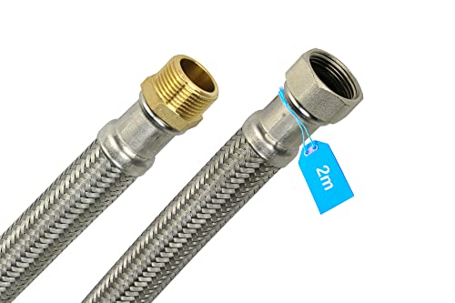 Zulaufschlauch Verlängerung mit Edelstahlumflechtung 3/4 AG x 3/4 IG - Waschmaschinenschlauch Spülmaschinenschlauch Flexschlauch Panzerschlauch Schlauch (2m lang)