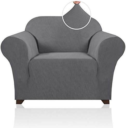 Stretch Armchair Covers for Chairs Slipcovers for Living Room Couch Covers for Chair Protectors Cover for Dogs / Pets / Kids, Feature Checks Pattern Jacquard Bouncy, Thick and Soft - Grey