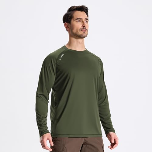 LOOGU Men's UPF 50+ UV Sun Protection SPF Rash Guard Lightweight Long Sleeve Shirts Outdoor for Fishing Hiking Swimming Running Olive-Green2