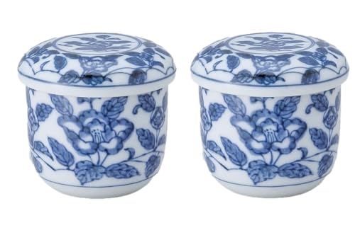 Japanese Porcelain Chawan-mushi Cups with Lid 3.43xH3.23 Inches, 7.1Fluid Ounces, Peony floral pattern Mino Ware, Set of 2, from Japan TR20835