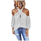 Womens Backless Halter T Shirts Tee Tops Fashion Long Seeve Cold Shoulder Wrap Blouse Sexy Spring Summer Shirt 2025