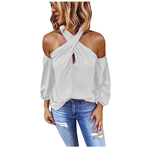 Womens Backless Halter T Shirts Tee Tops Fashion Long Seeve Cold Shoulder Wrap Blouse Sexy Spring Summer Shirt 2025