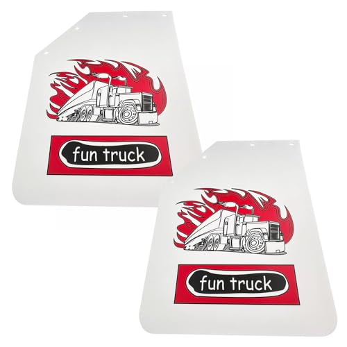 Image of 2PCS Angled Mud Flaps 24 inch x 30 inch Semi Truck Splash Guard 1 /5 inch Thick Polymer with Fun Truck Pattern