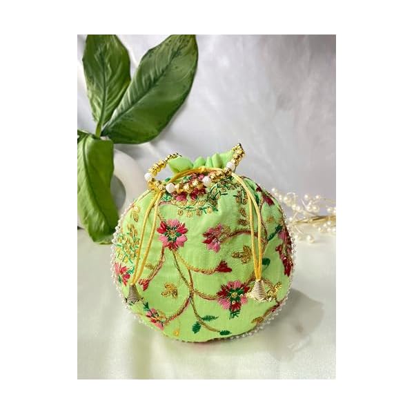 Trendy Crafts- Drawstring Closure Silk Potli | Hand embroidery Thread Work Wristlet for women | Silk Embroidered Women Clutch | Handmade Bridal Batwa | Ethnic Potli Pouches for Return Gift - Image 8