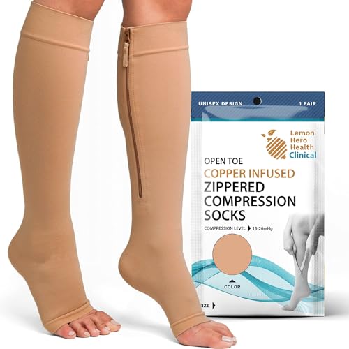 Image of Lemon Hero Copper-Infused Zipper Compression Socks 15-20mmHg, Open Toe